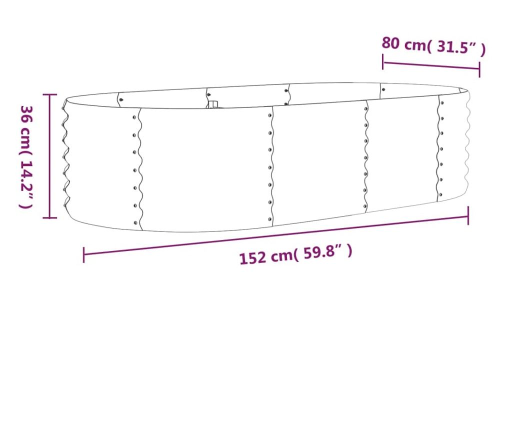 Градинска саксия кафява 152x80x36 см прахово боядисана стомана - 6