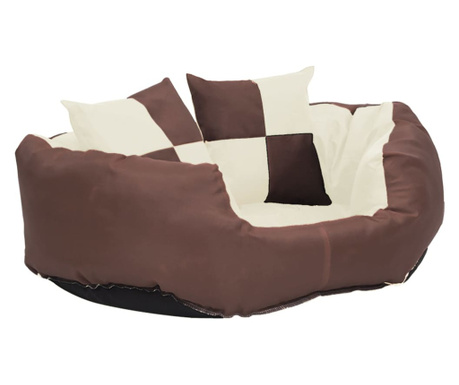 Реверсивно и миещо се кучешко легло кафяво-кремаво 65x50x20 см