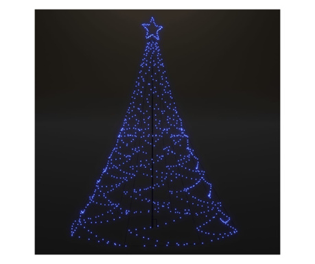 Pom de Crăciun cu stâlp de metal, 1400 LED-uri, albastru, 5 m