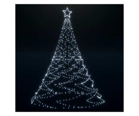 Pom de Crăciun cu stâlp de metal, 500 LED-uri, alb rece, 3 m