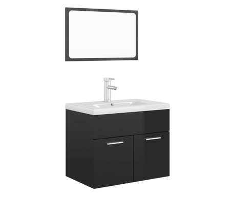 Set mobilier de baie, negru extralucios, PAL