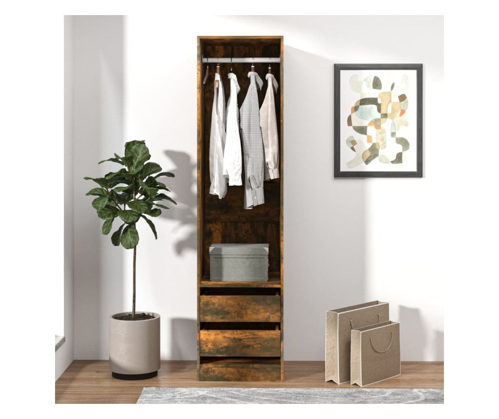 Гардероб с чекмеджета опушен дъб 50x50x200 см инженерно дърво - 3