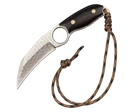 IdeallStore vadászkés, Apache Saviour, fekete 18 cm, damaszkuszi acél, bőr tokban