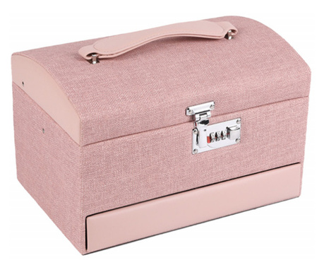 Елегантен Pufo Деликатна дамска кутия за съхранение и организиране на бижута и аксесоари, със заключване с шифър, розова