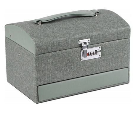 Елегантна кутия Pufo Деликатна дамска кутия за съхранение и организиране на бижута и аксесоари, със заключване, зелена