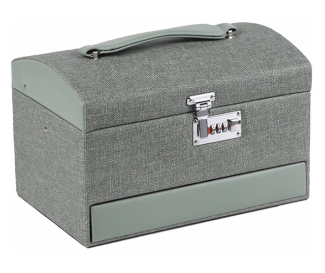 Елегантна дамска кутия Pufo Delicate за съхранение и подреждане на бижута и аксесоари, ключалка с код, зелена