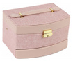 Cutie eleganta de dama Pufo Glance pentru depozitare si organizare bijuterii si accesorii, model etajat, roz