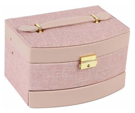 Елегантна дамска кутия Pufo Glance за съхранение и подреждане на бижута и аксесоари, етажиран модел, розова