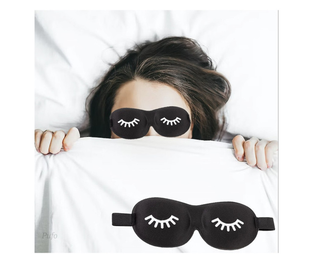 Masca pentru dormit sau calatorie, model Pufo Blacky, negru