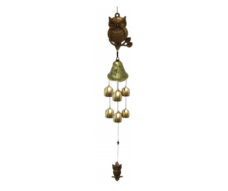 Clopotel de vant cu floare de campanula si clopotei pentru casa sau gradina, model cu bufnite