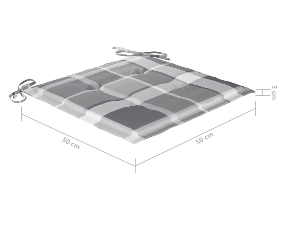 Градински столове, сиви карирани възглавници, 2 бр., Масивно тиково дърво - 10