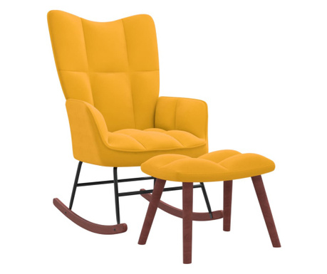 Stolica za ljuljanje s osloncem za noge boja senfa baršunasta