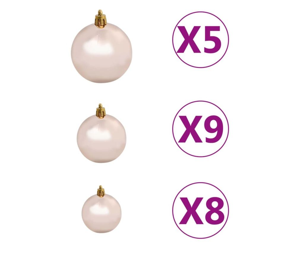 Božićni set kuglica s vrhom i 150 LED svjetala 61 komad ružičasto zlatni - 8