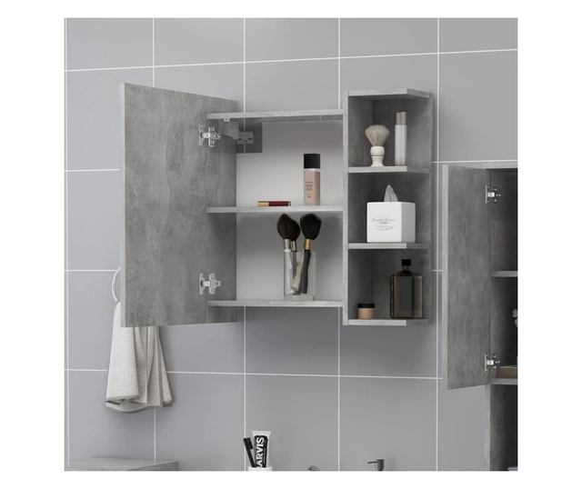 Шкаф за баня с огледало, бетонно сив, 62,5x20,5x64 см, ПДЧ