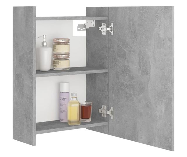 Шкаф за баня с огледало, бетонно сив, 62,5x20,5x64 см, ПДЧ