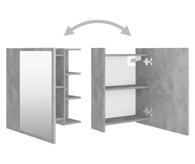 Шкаф за баня с огледало, бетонно сив, 62,5x20,5x64 см, ПДЧ