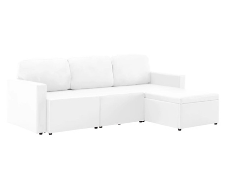 3-személyes fehér műbőr elemes kanapé