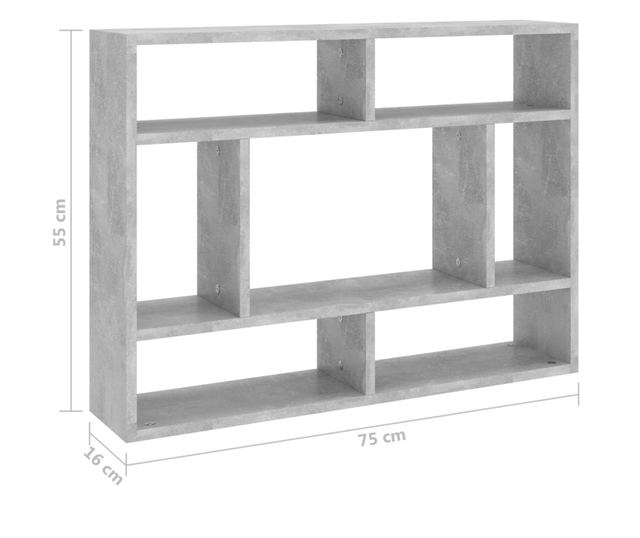 betonszürke forgácslap fali polc 75 x 16 x 55 cm