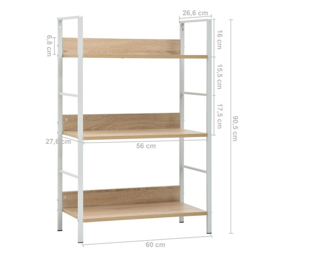 3 szintes tölgyszínű forgácslap könyvespolc 60 x 27,6 x 90,5 cm - 19