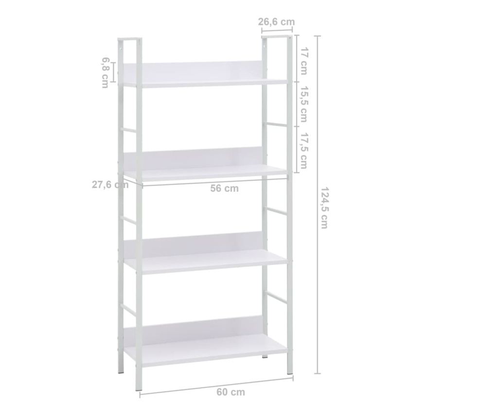 4 szintes fehér forgácslap könyvespolc 60 x 27,6 x 124,5 cm - 21