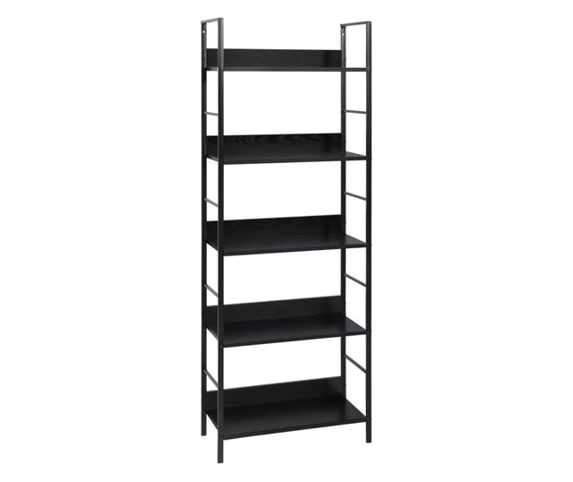 5 szintes fekete forgácslap könyvespolc 60 x 27,6 x 158,5 cm