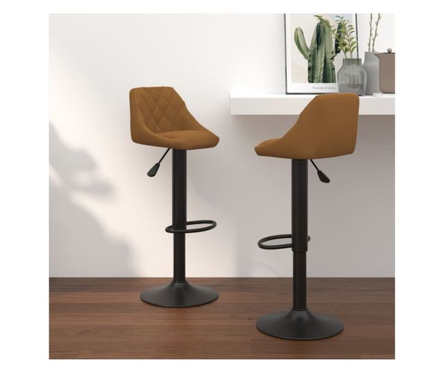 Barski stoli, 2 kosa, rjavi, žamet