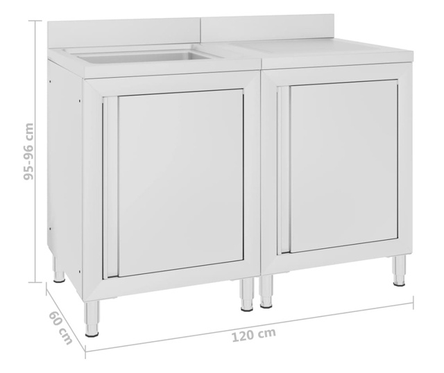 Komercijalni kuhinjski ormarić za sudoper čelični 120x60x96 cm