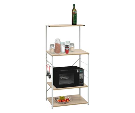 Dulap pentu cuptor microunde, alb & stejar, 60x39,6x123 cm, PAL
