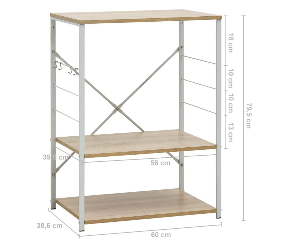 Mikrohullámú sütő szekrény, fehér és tölgy, 60 x 39,6 x 79,5 cm, forgácslap - 8