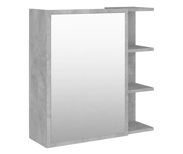 Шкаф за баня с огледало, бетонно сив, 62,5x20,5x64 см, ПДЧ