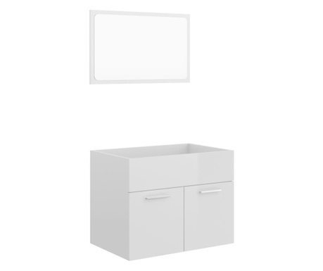 Комплект мебели за баня от 2 части, бял гланц, ПДЧ