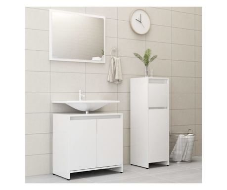 Set mobilier de baie, 3 piese, alb, PAL