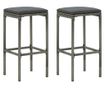 Barski stoli z blazinami, 2 kosa, sivi, PE ratan