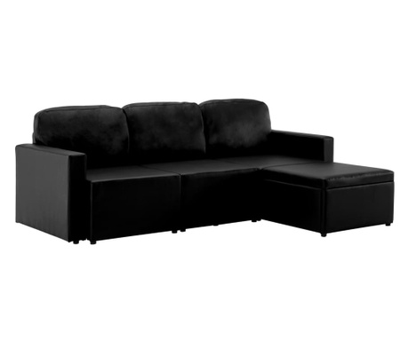 3-személyes fekete műbőr elemes kanapé