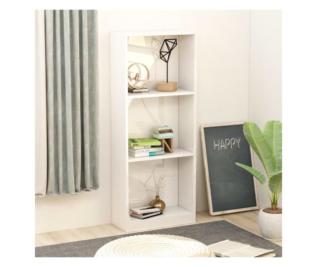 3-szintes magasfényű fehér forgácslap könyvszekrény 40x24x108cm