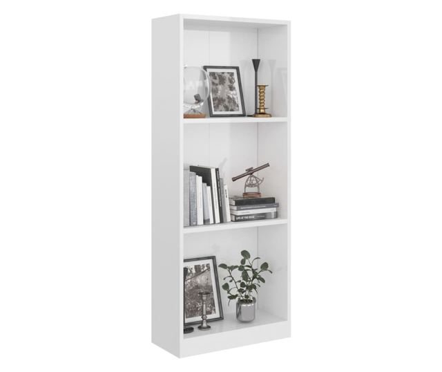 3-szintes magasfényű fehér forgácslap könyvszekrény 40x24x108cm