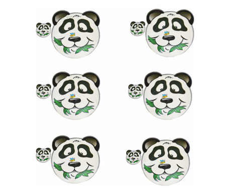Set suport pahar si farfurie pentru servirea mesei, model pentru copii, Pufo Crazy Panda,6 bucati