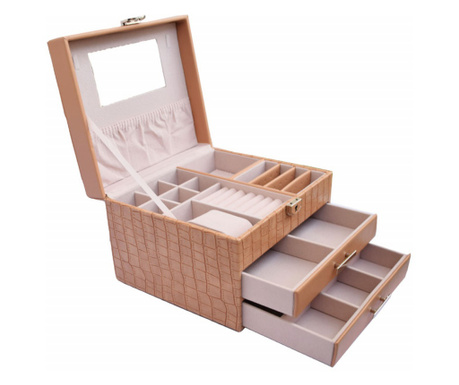 Елегантна дамска кутия Pufo Glamour за съхранение и организиране на бижута и аксесоари, кафява, модел на легло