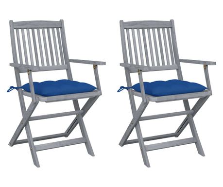 Sklopive vanjske stolice s jastucima, 2 kom., masivno drvo akacije