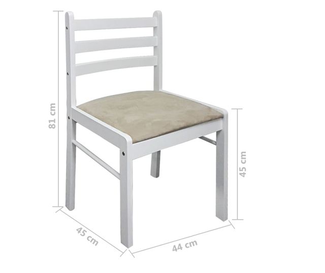 Jedilni stoli 4 kosi beli iz trdnega kavčukovca in žameta