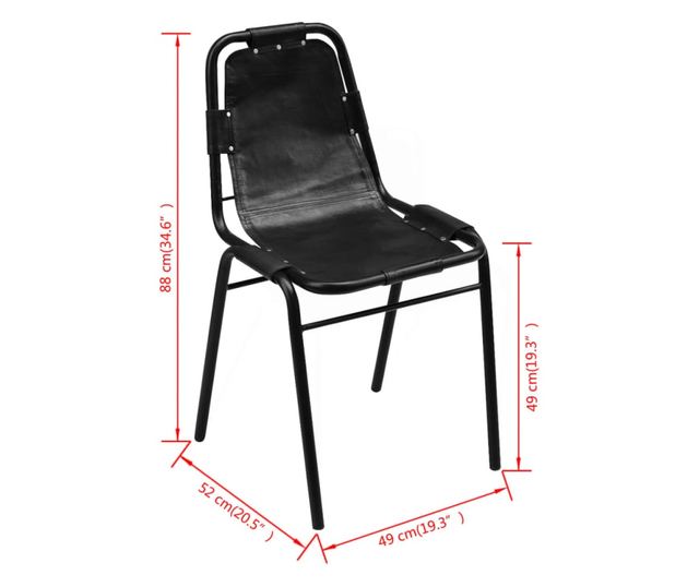 Kuhinjski stoli, 2 kosa, črno, pravo usnje