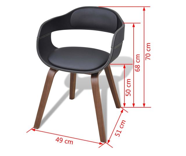 Jedilni stoli 2 kosa, črni, upognjen les in umetno usnje