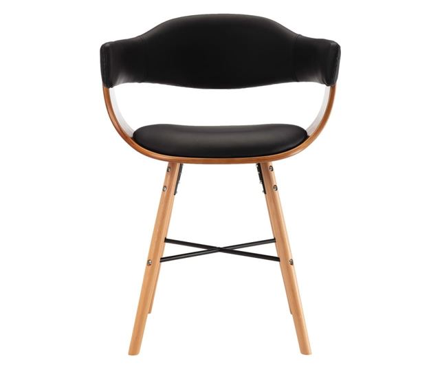 Jedilni stoli 6 kosov črno umetno usnje in upognjen les