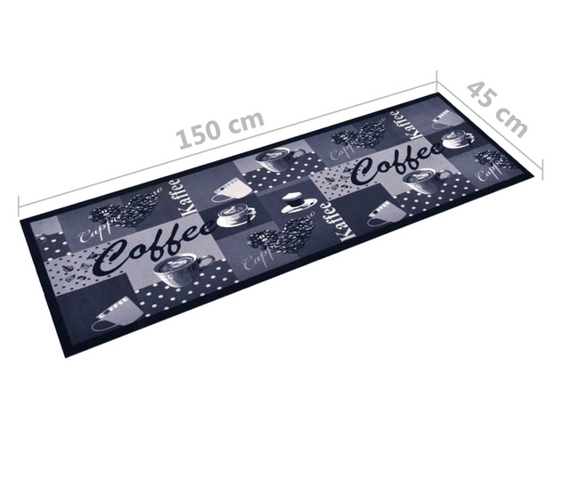 Kuhinjski tepih s uzorkom kave perivi plavi 45 x 150 cm