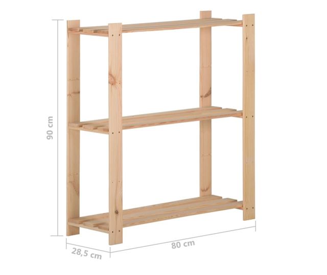 Stalak za pohranu s 3 razine 80 x 28,5 x 90 cm masivna borovina