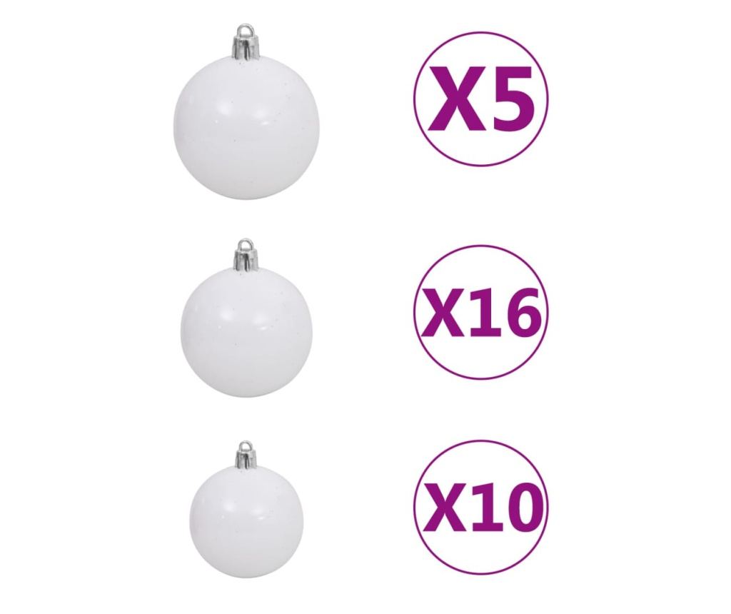 Set božićnih kuglica s topperom i 300 LED dioda, 120 komada, bijele i sive - 9