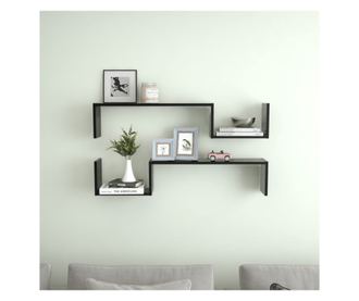 Fali polcok, 2 db, fekete, 100x15x20 cm, laminlt fa