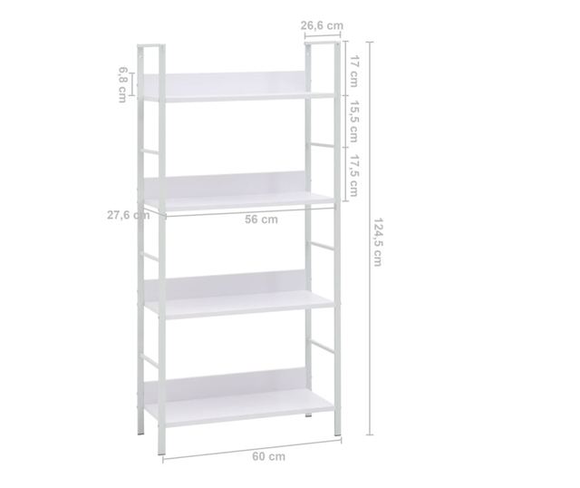 4 szintes fehér forgácslap könyvespolc 60 x 27,6 x 124,5 cm