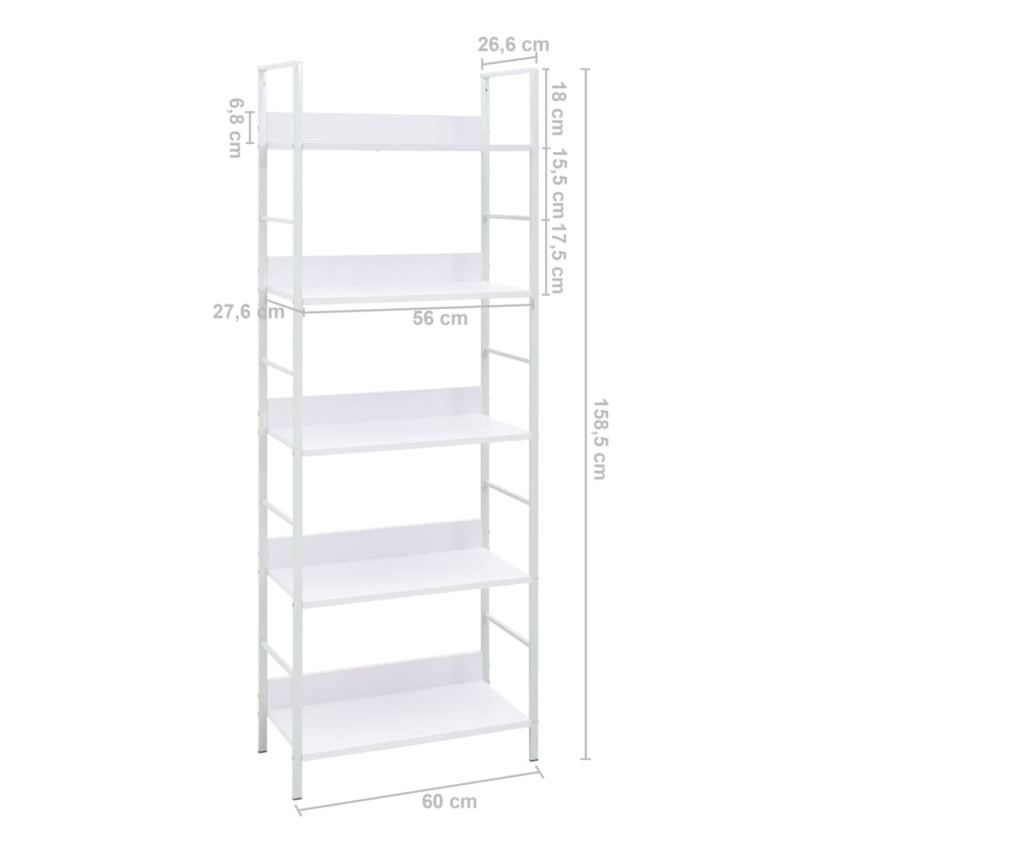 5 szintes fehér forgácslap könyvespolc 60 x 27,6 x 158,5 cm - 20