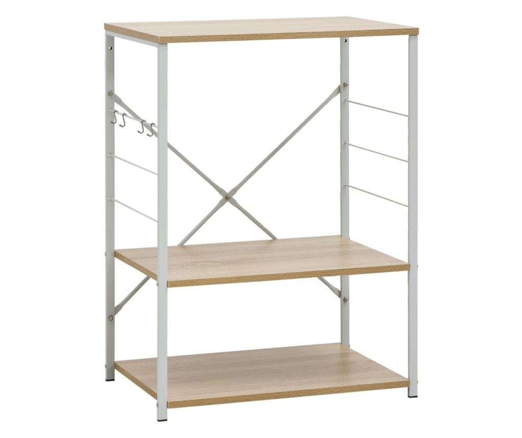 Mikrohullámú sütő szekrény, fehér és tölgy, 60 x 39,6 x 79,5 cm, forgácslap - 2